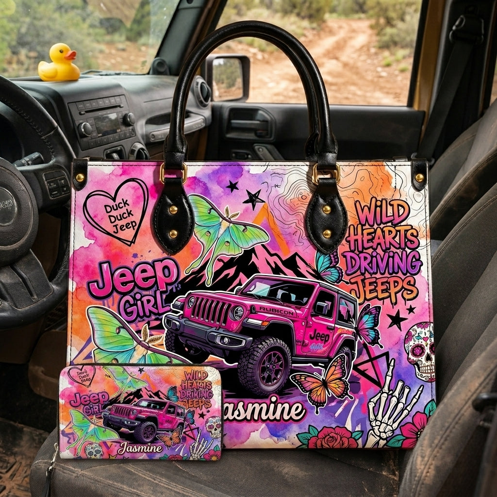 Jeep Skull Girl Personalized Leather Bag + Free Wallet