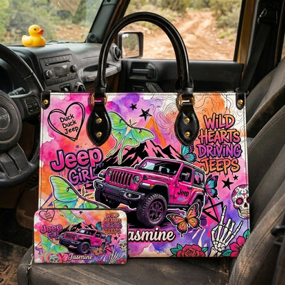 Jeep Skull Girl Personalized Leather Bag + Free Wallet