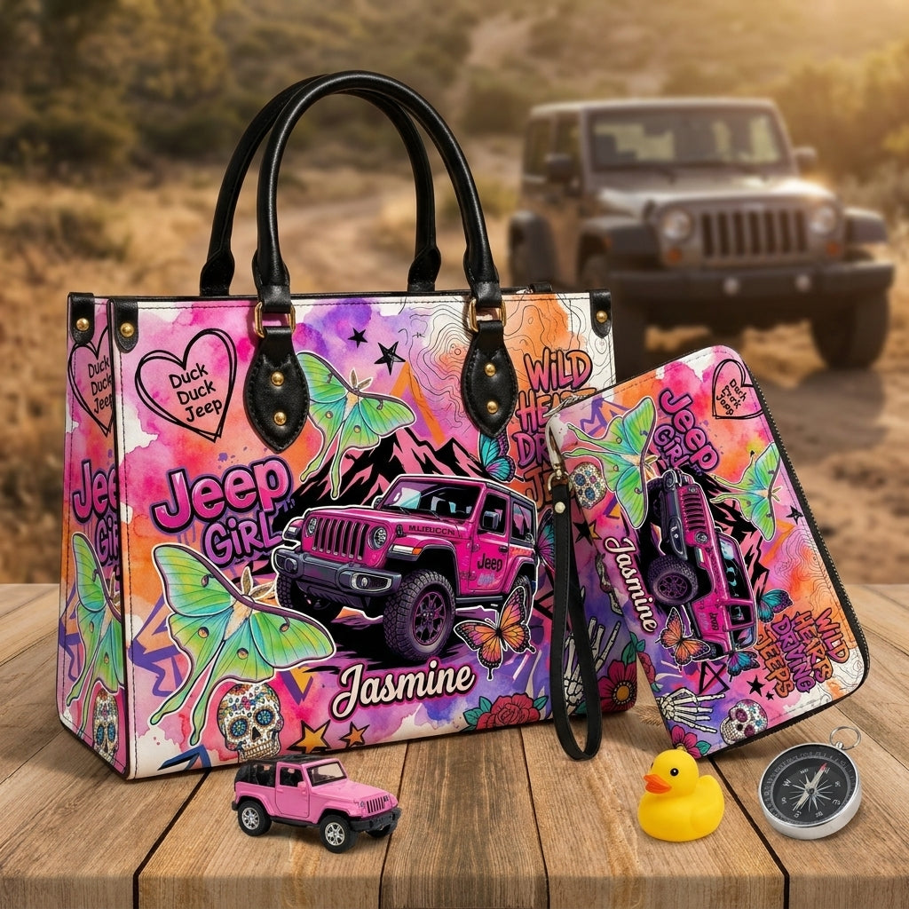 Jeep Skull Girl Personalized Leather Bag + Free Wallet