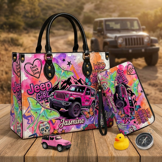 Jeep Skull Girl Personalized Leather Bag + Free Wallet