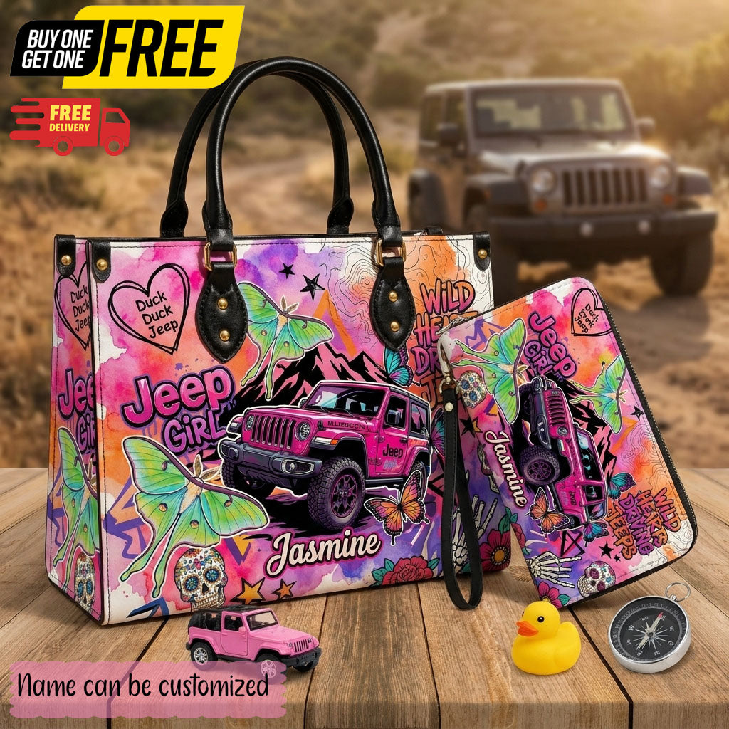 Jeep Skull Girl Personalized Leather Bag + Free Wallet