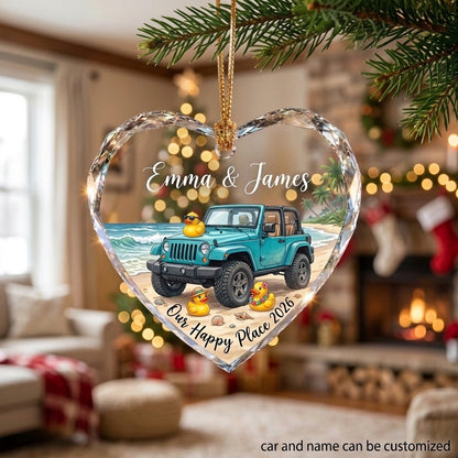 Our Happy Place Jeep Glass Ornament