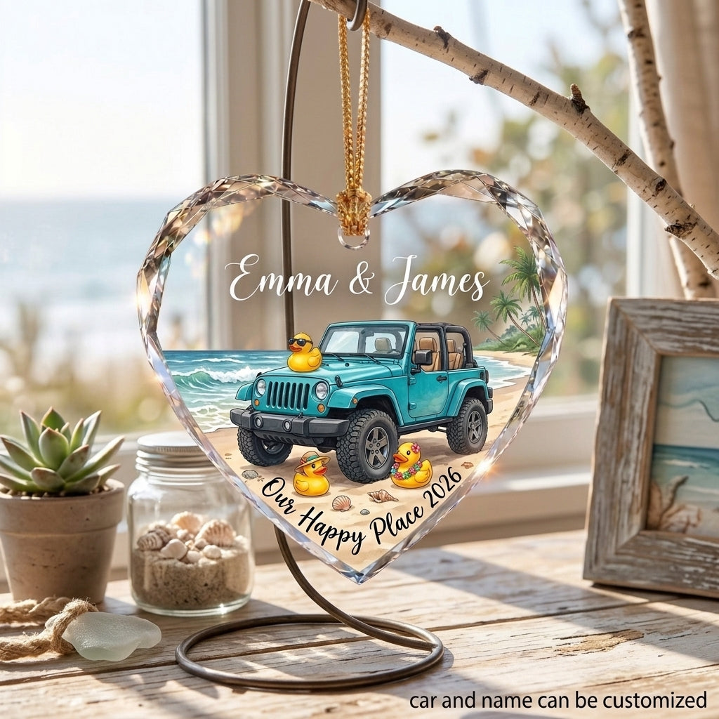 Our Happy Place Jeep Glass Ornament