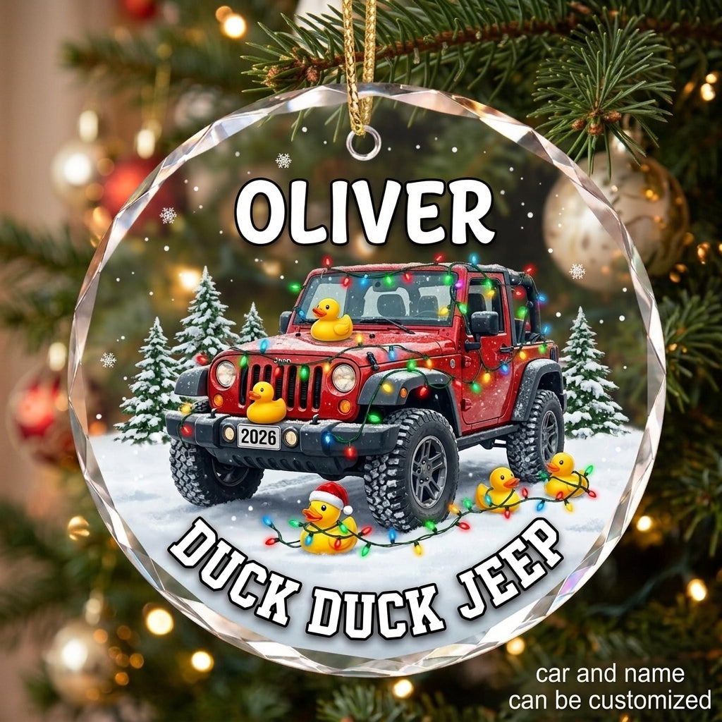 Duck Duck Jeep Personalized Christmas Glass Ornament