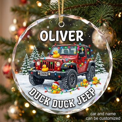 Duck Duck Jeep Personalized Christmas Glass Ornament