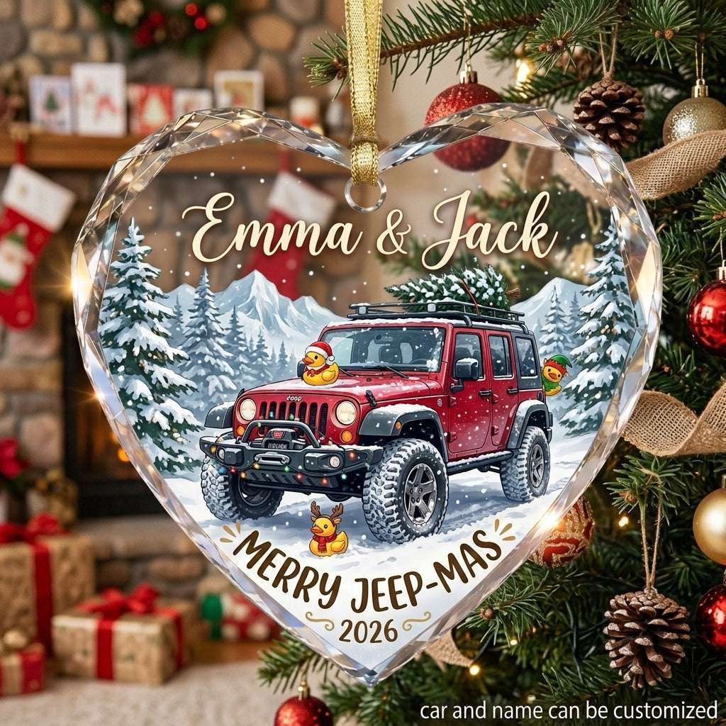 Merry Jeep-Mas Glass Ornament