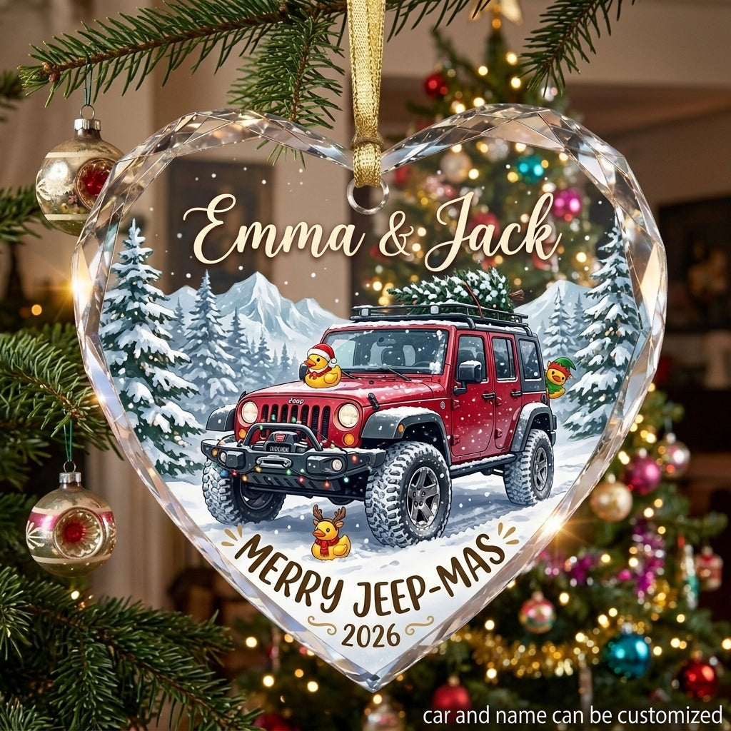 Merry Jeep-Mas Glass Ornament