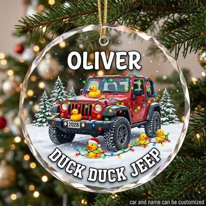 Duck Duck Jeep Personalized Christmas Glass Ornament