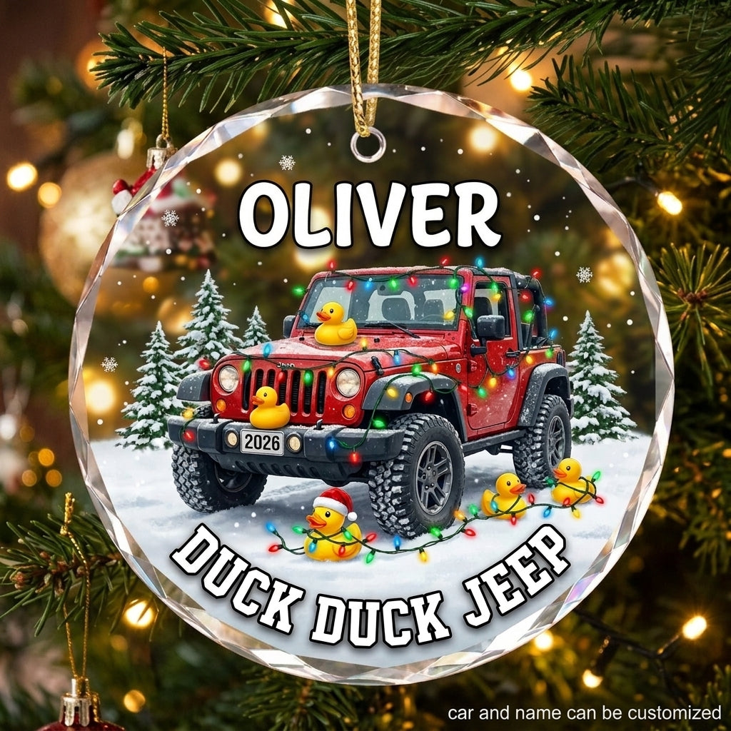Duck Duck Jeep Personalized Christmas Glass Ornament