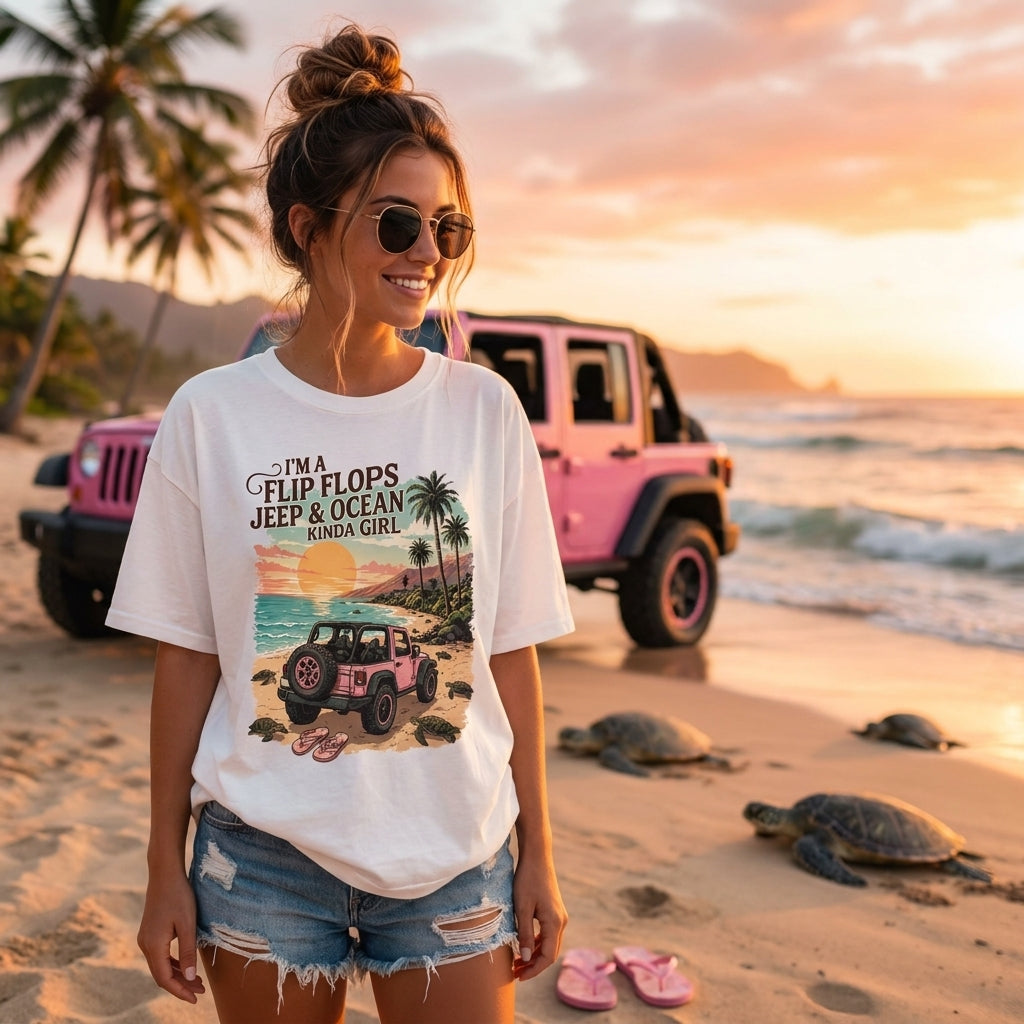 Flip Flops Jeep & Ocean Kinda Girl T-Shirt