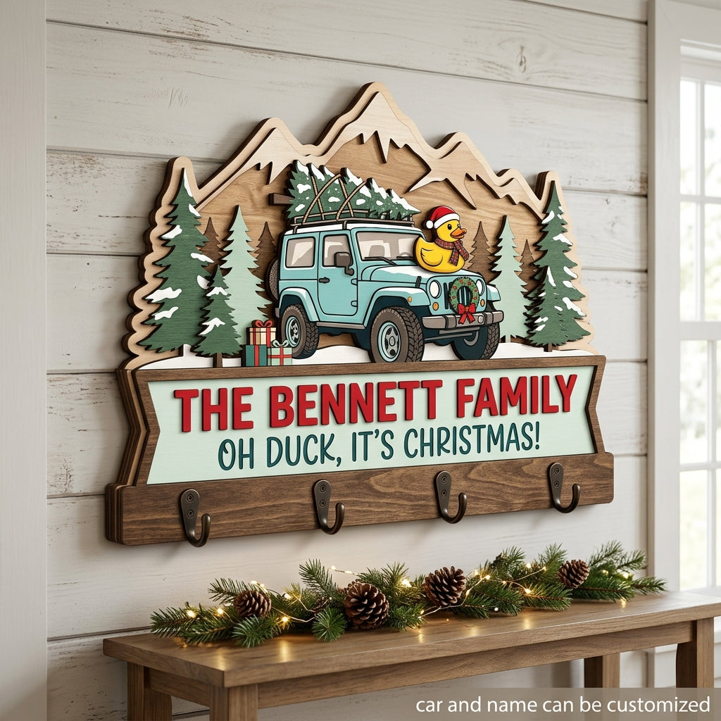 Oh Duck, It’s Christmas Mountain Jeep Wood Key Holder
