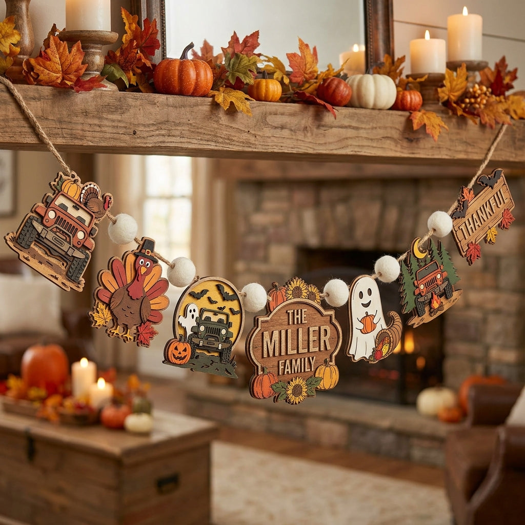 Thanksgiving Jeep Adventure Personalized Wooden Garland