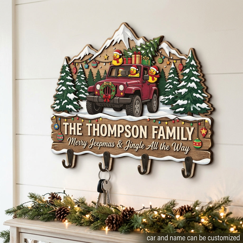 Merry Jeepmas & Jingle All the Way Wood Key Holder