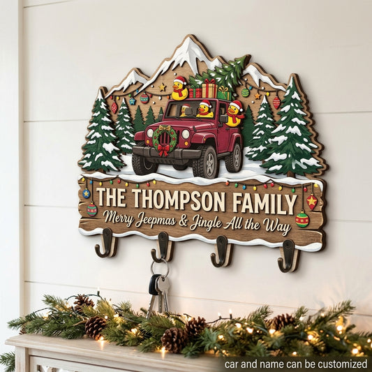 Merry Jeepmas & Jingle All the Way Wood Key Holder