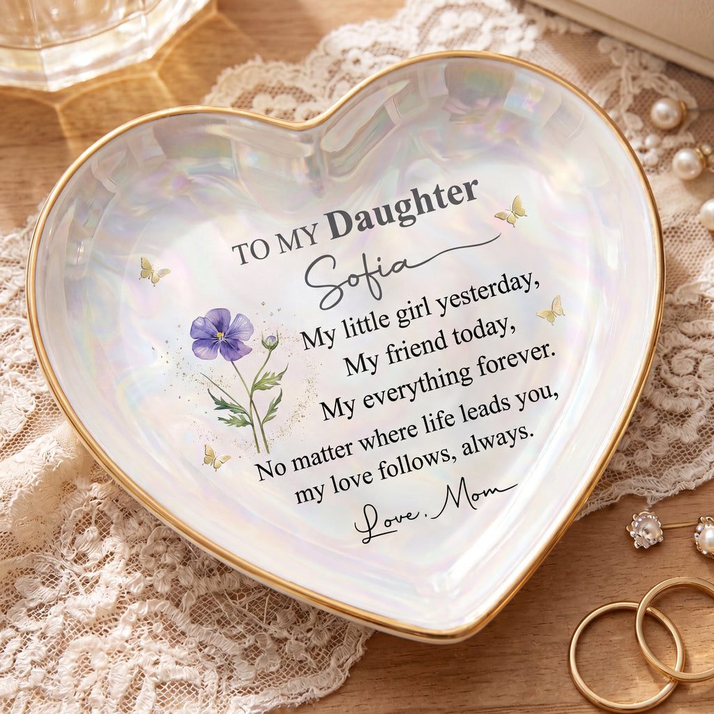 To My Daughter Personalized Heart Shaped Ceramic Ring Dish
