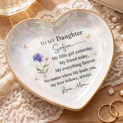 To My Daughter Personalized Heart Shaped Ceramic Ring Dish