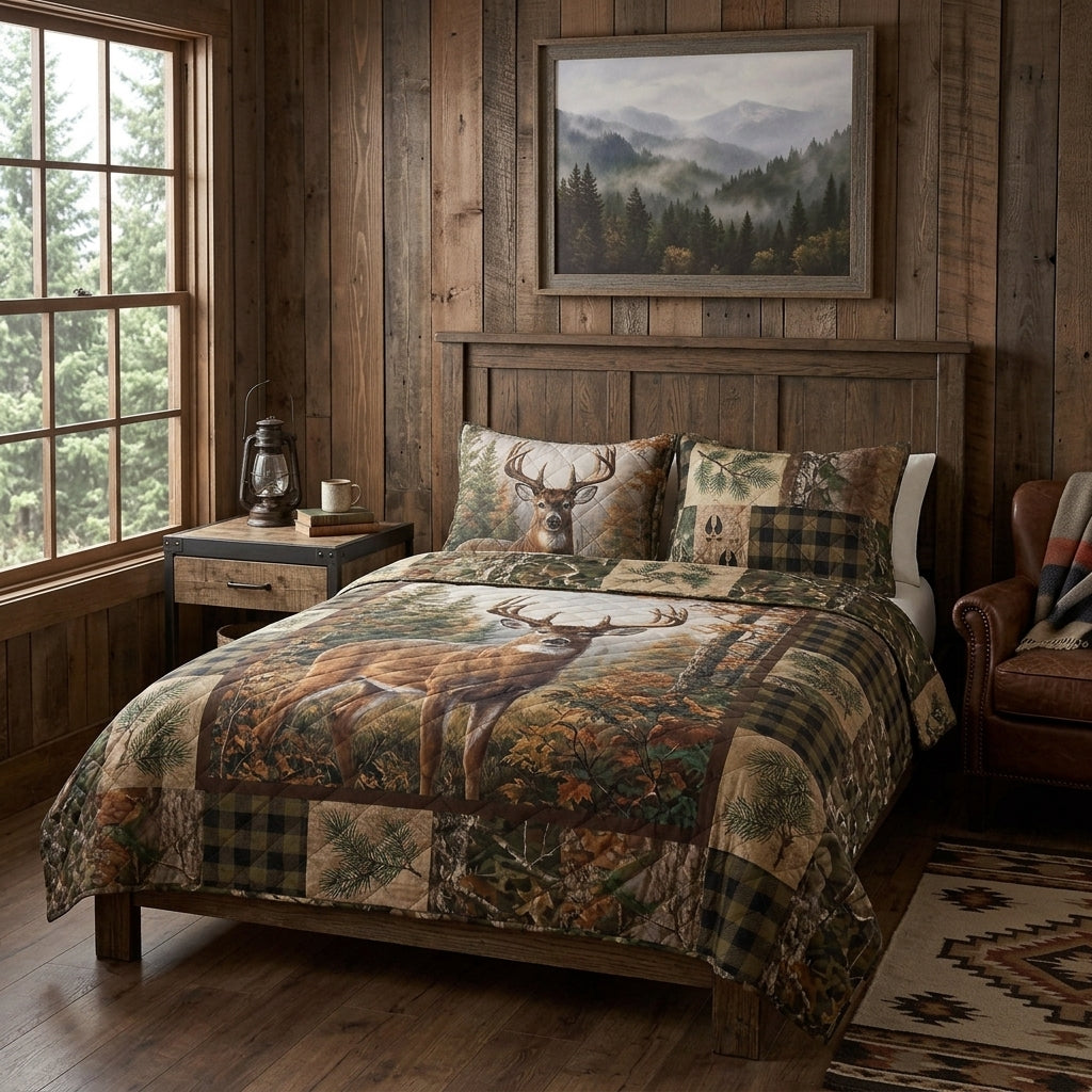 Woodland Deer Cabin Retreat Quilted Bedding Set