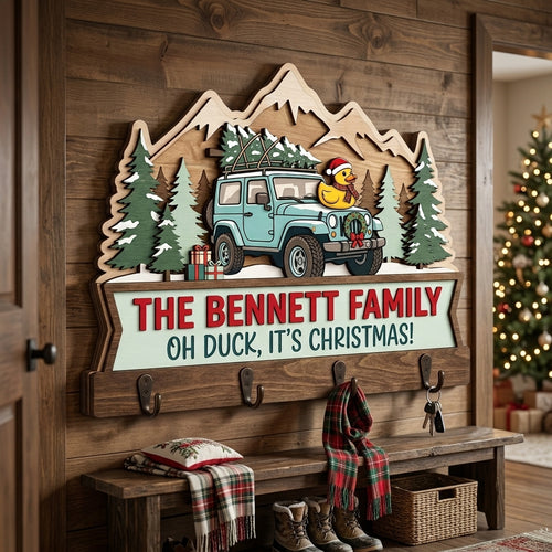 Oh Duck, It’s Christmas Mountain Jeep Wood Key Holder