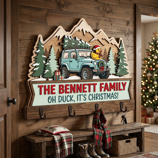 Oh Duck, It’s Christmas Teal Jeep Wood Key Holder