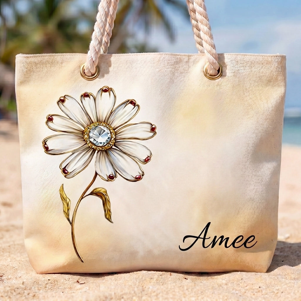 [Free delivery] Birth Month Flower Personalized Beach Bag