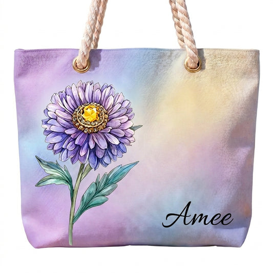 Birth Month Flower Bible Verse Personalized Beach Bag