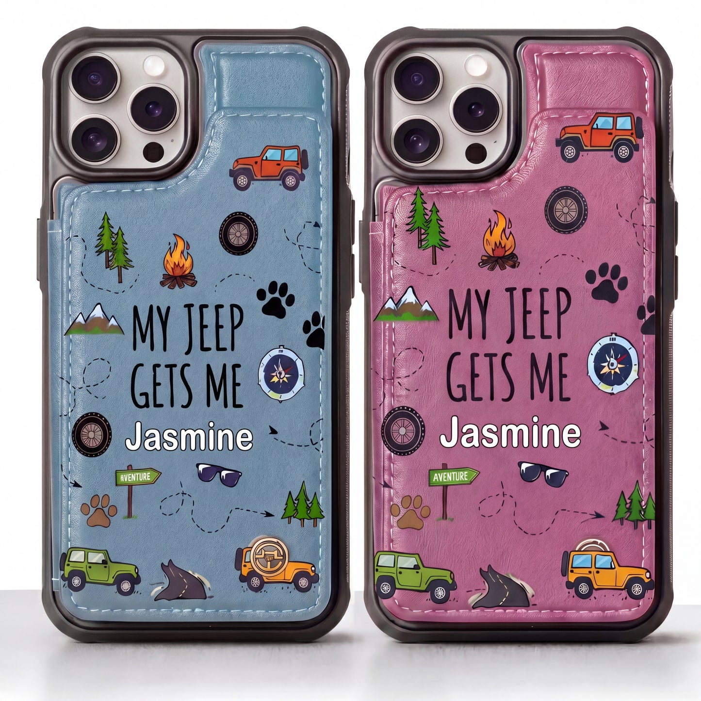 My Jeep Gets Me  Personalized Leather Flip Wallet Phone