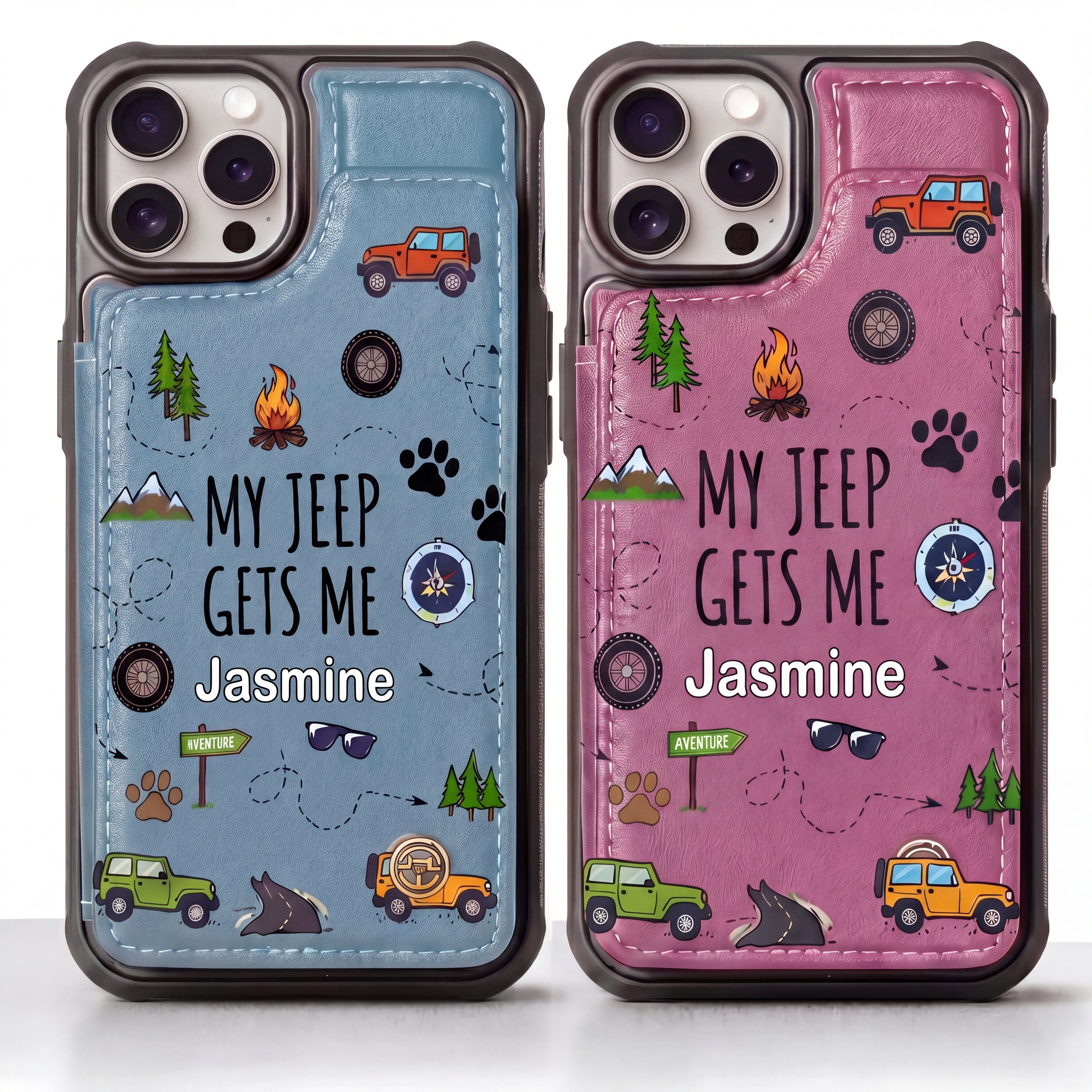 My Jeep Gets Me  Personalized Leather Flip Wallet Phone