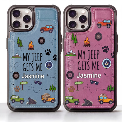 My Jeep Gets Me  Personalized Leather Flip Wallet Phone