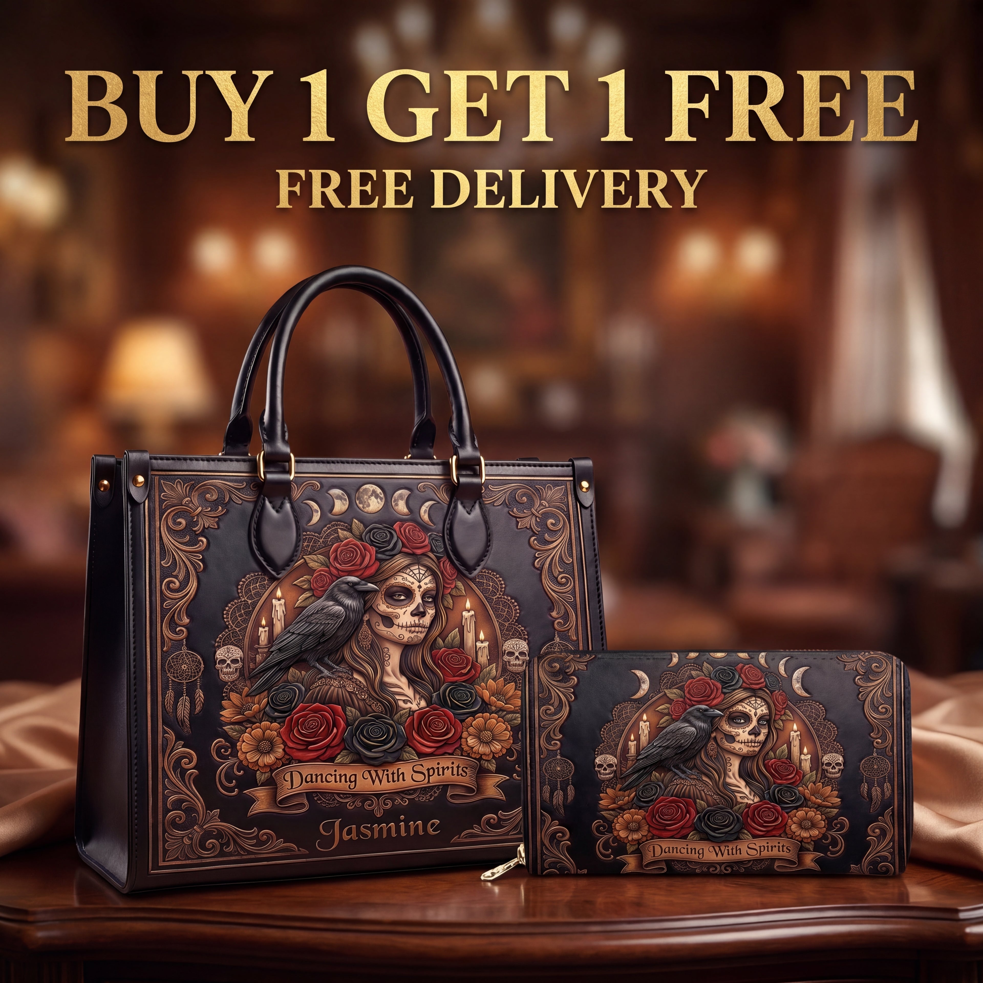 Dancing With Spirits Personalized Leather Bag + Free Wallet