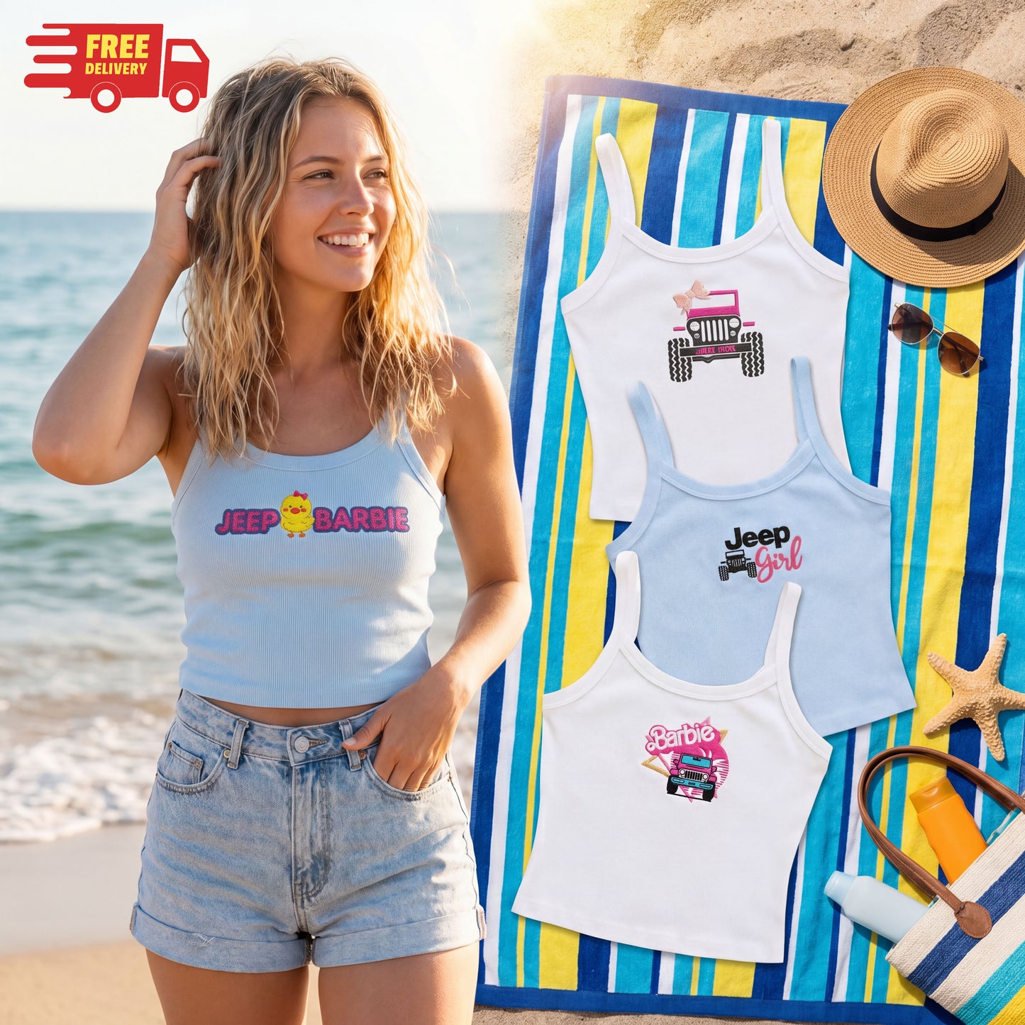 [Free delivery] Jeep Girl Collection Embroidered Spaghetti Strap Tank Top