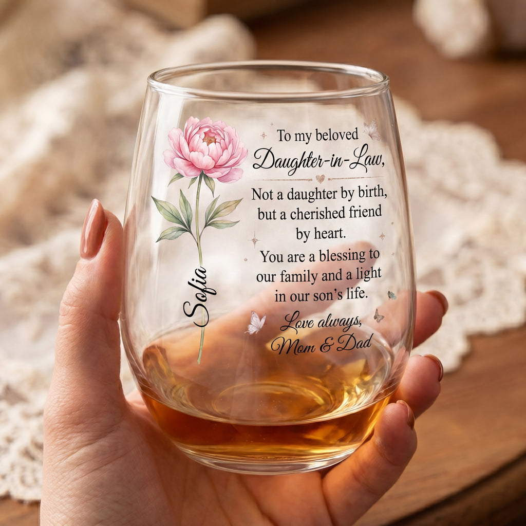 To My Beloved Daughter-in-Law Personalized 15OZ Clear Wine Glass