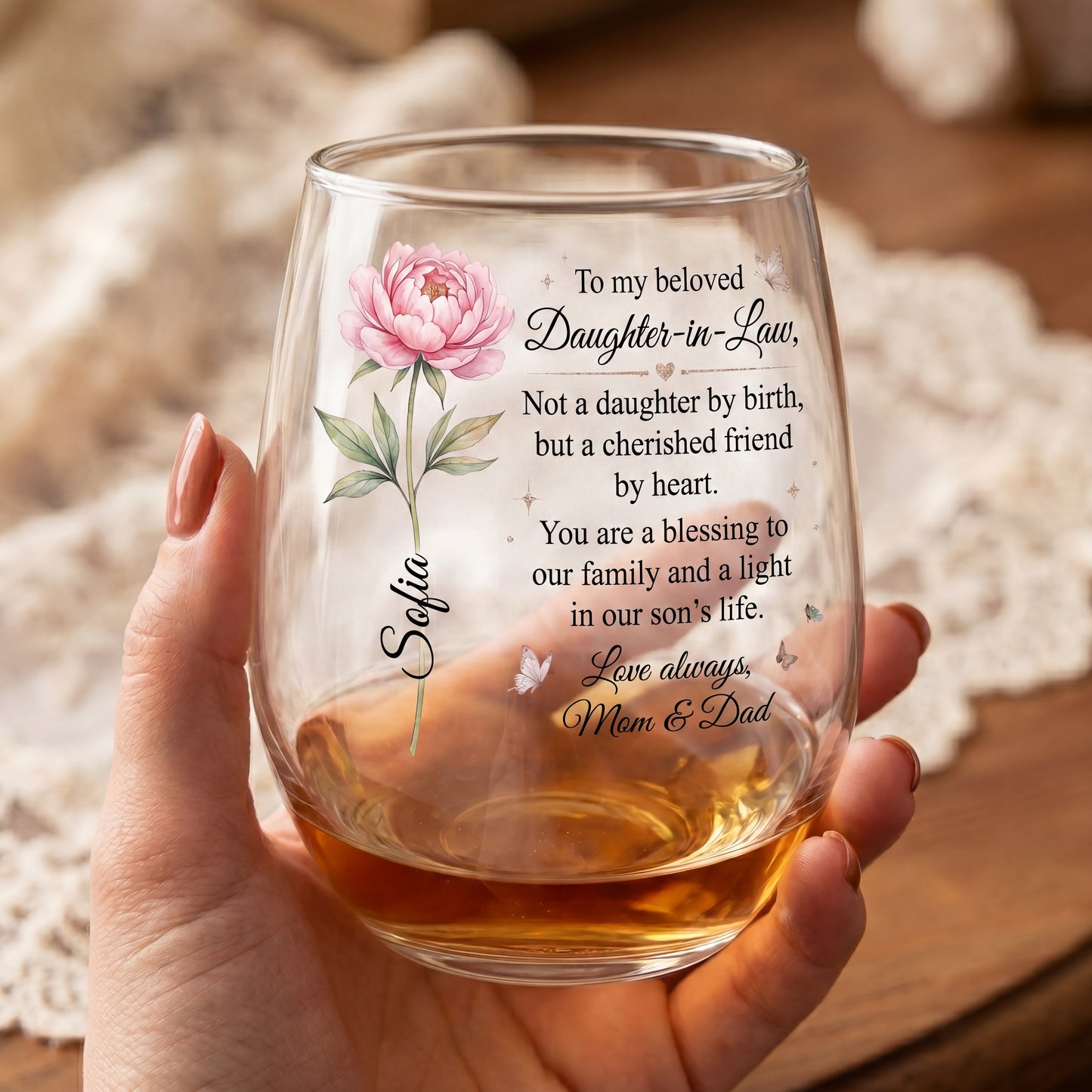 To My Beloved Daughter-in-Law Personalized 15OZ Clear Wine Glass
