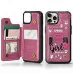 Jeep Girl Paw Personalized Leather Flip Wallet Phone