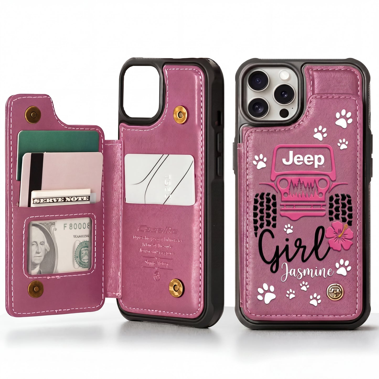 Jeep Girl Paw Personalized Leather Flip Wallet Phone