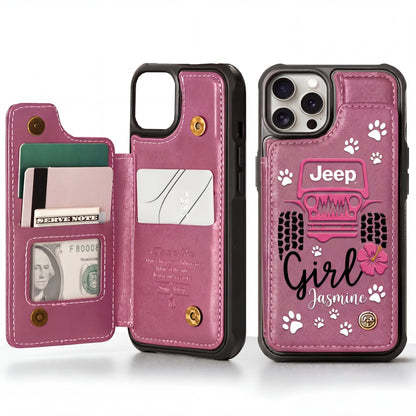 Jeep Girl Paw Personalized Leather Flip Wallet Phone
