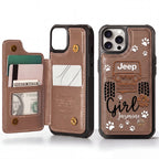 Jeep Girl Paw Personalized Leather Flip Wallet Phone