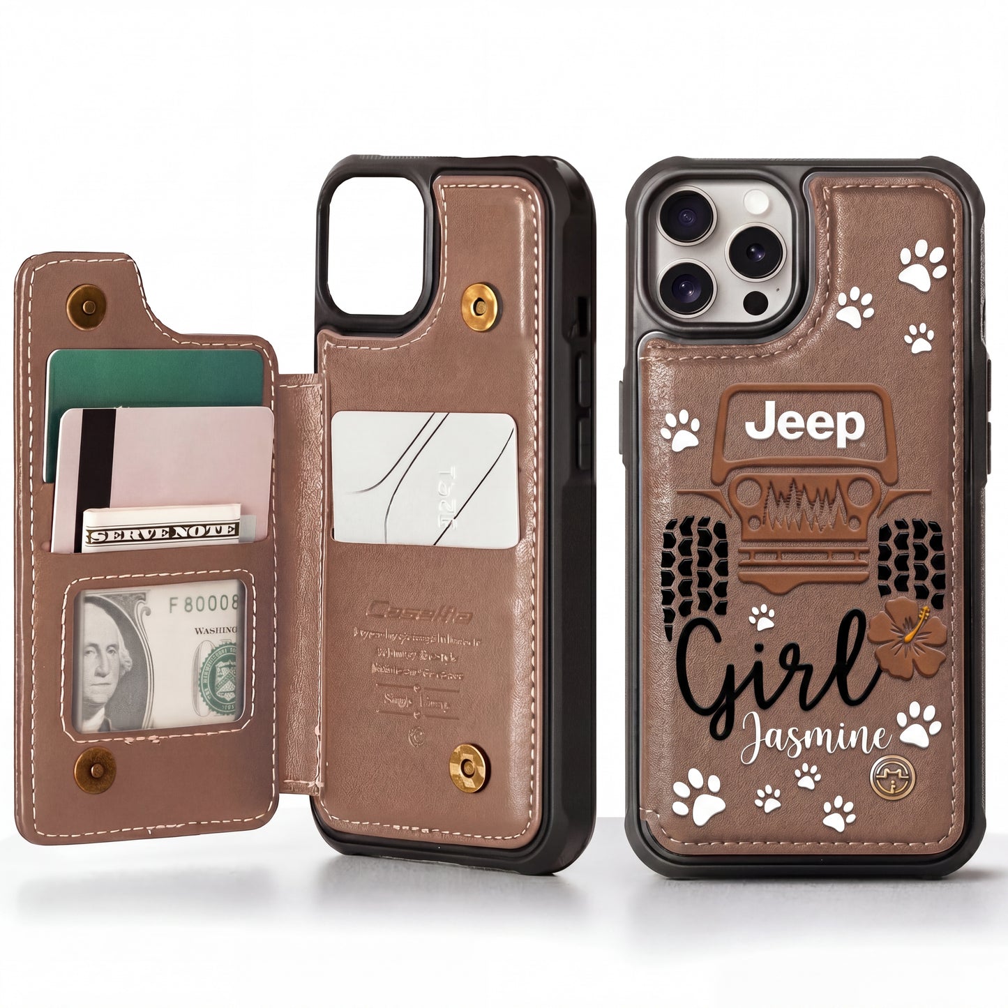 Jeep Girl Paw Personalized Leather Flip Wallet Phone