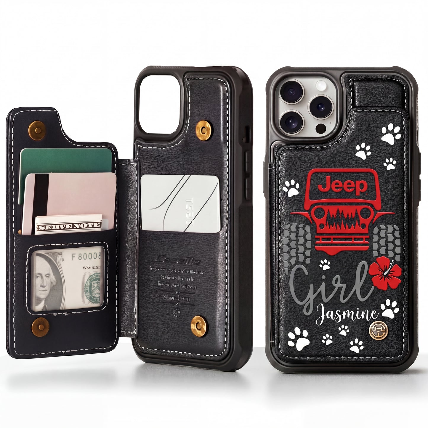 Jeep Girl Paw Personalized Leather Flip Wallet Phone