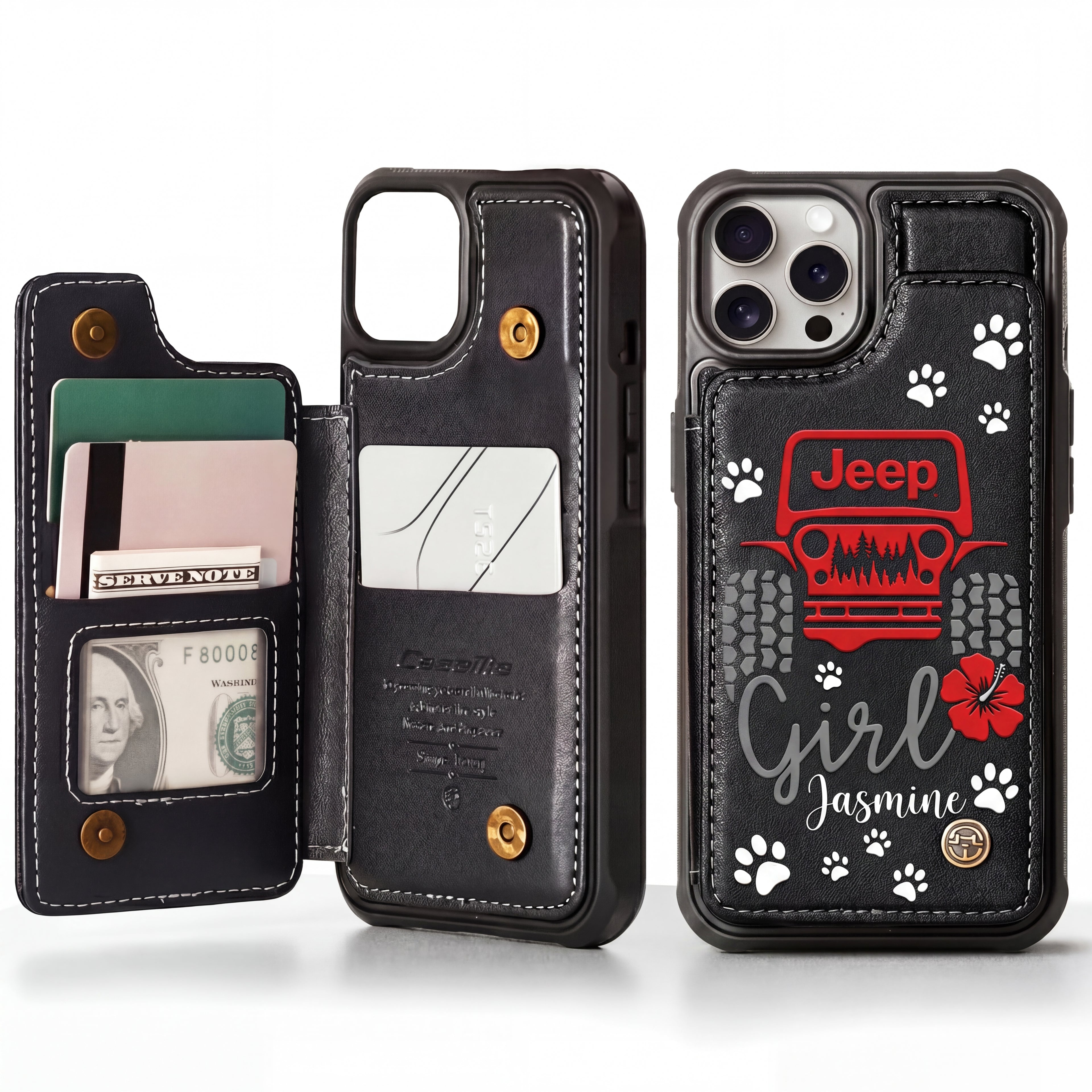Jeep Girl Paw Personalized Leather Flip Wallet Phone