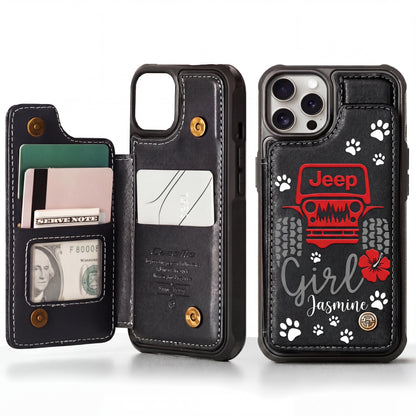Jeep Girl Paw Personalized Leather Flip Wallet Phone