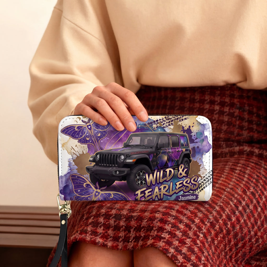 Wild & Fearless Purple Butterfly Jeep Personalized Leather Bag + FREE Wallet