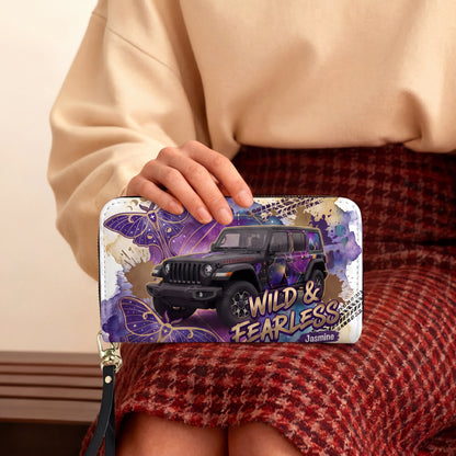 Wild & Fearless Purple Butterfly Jeep Personalized Leather Bag + FREE Wallet
