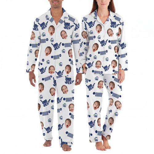 Jeep Family Photo Personalized Lapel Pajama Set