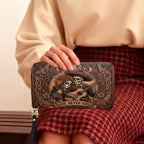 Love Never Dies Skull Couple Personalized Leather Bag + Free Wallet