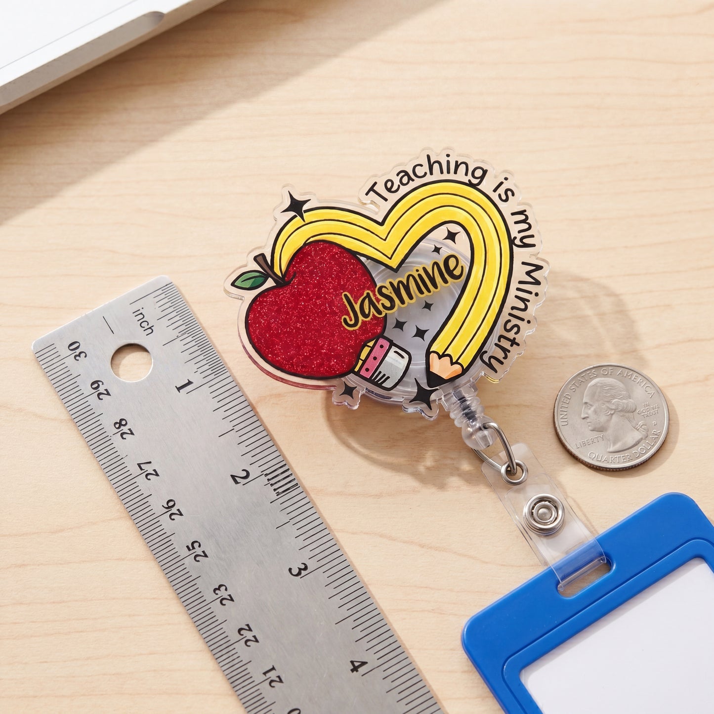 Teaching Is My Ministry Aliigator Clip Acrylic Badge Reel