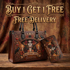 Love Never Dies Skull Girl Personalized Leather Bag + Free Wallet