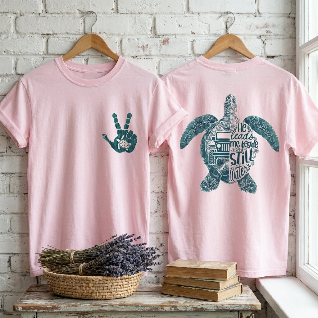 He Leads Me Beside Still Waters Turtle T-Shirt