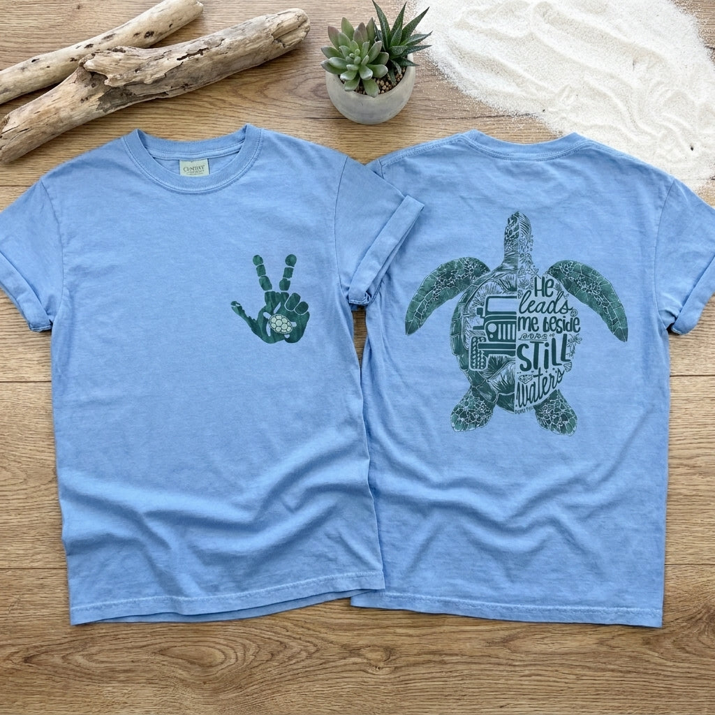 He Leads Me Beside Still Waters Turtle T-Shirt