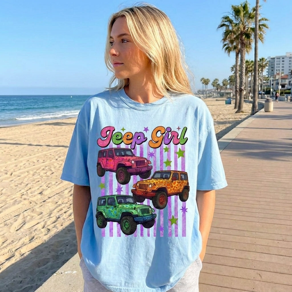 Colorful Jeep Girl Personalized T-Shirt