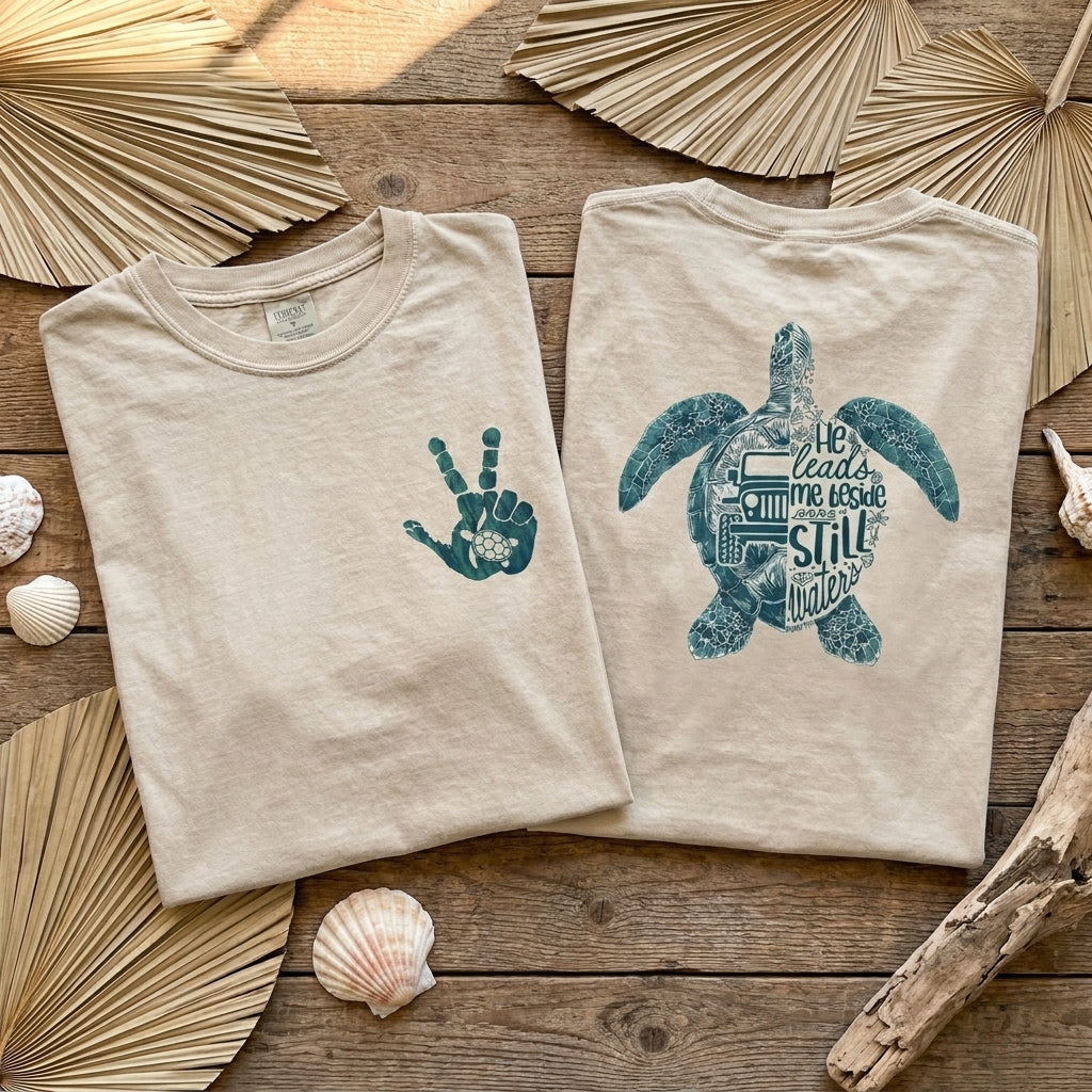 He Leads Me Beside Still Waters Turtle T-Shirt